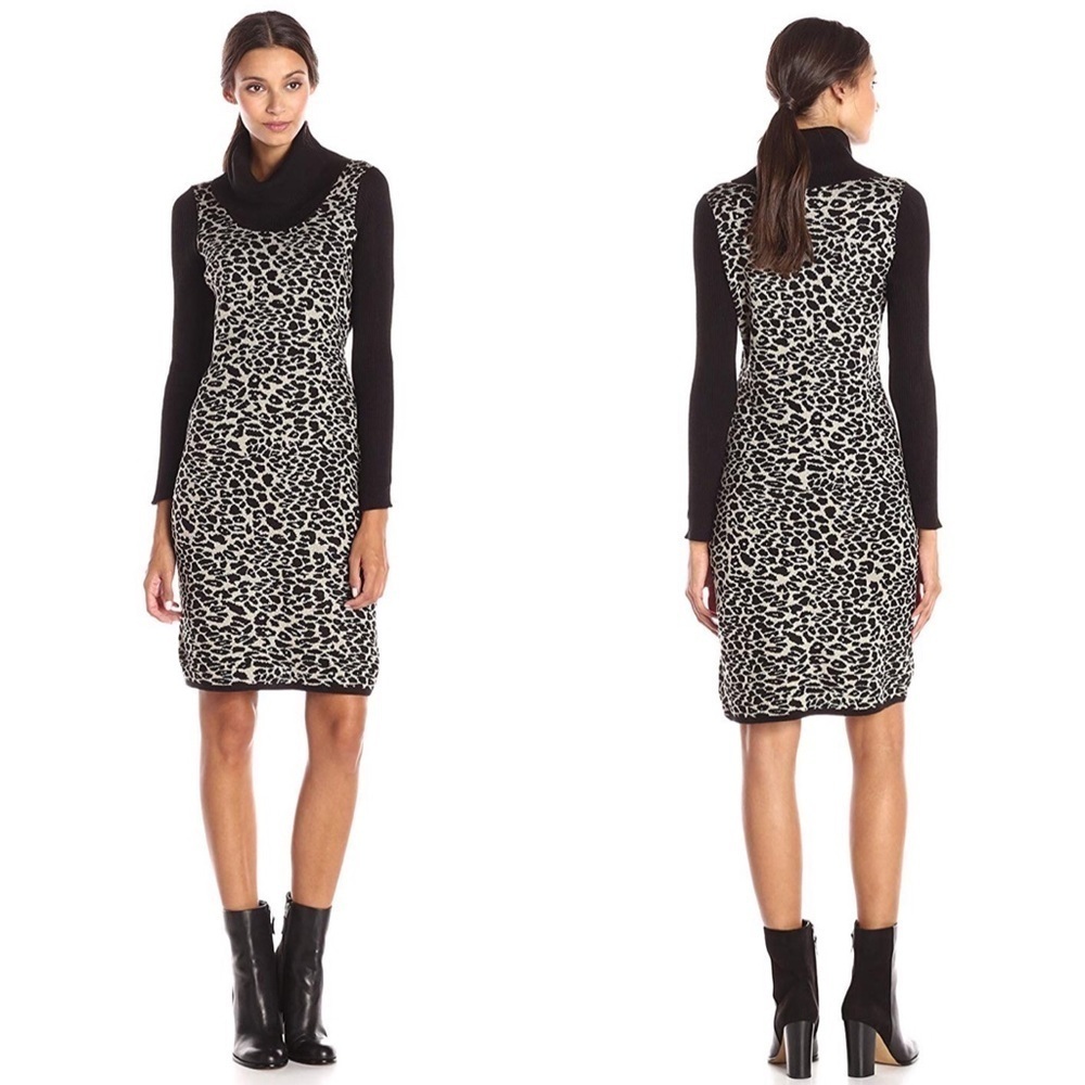 Calvin Klein Cowl Neck Sweater Dress Animal Print Sheath Career Office Small